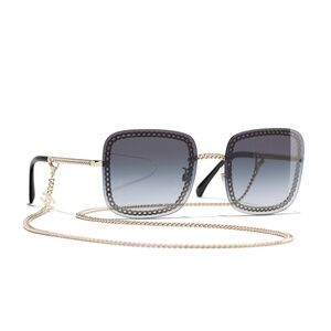 Chanel Square Sunglasses with Chain, Grey & Gold